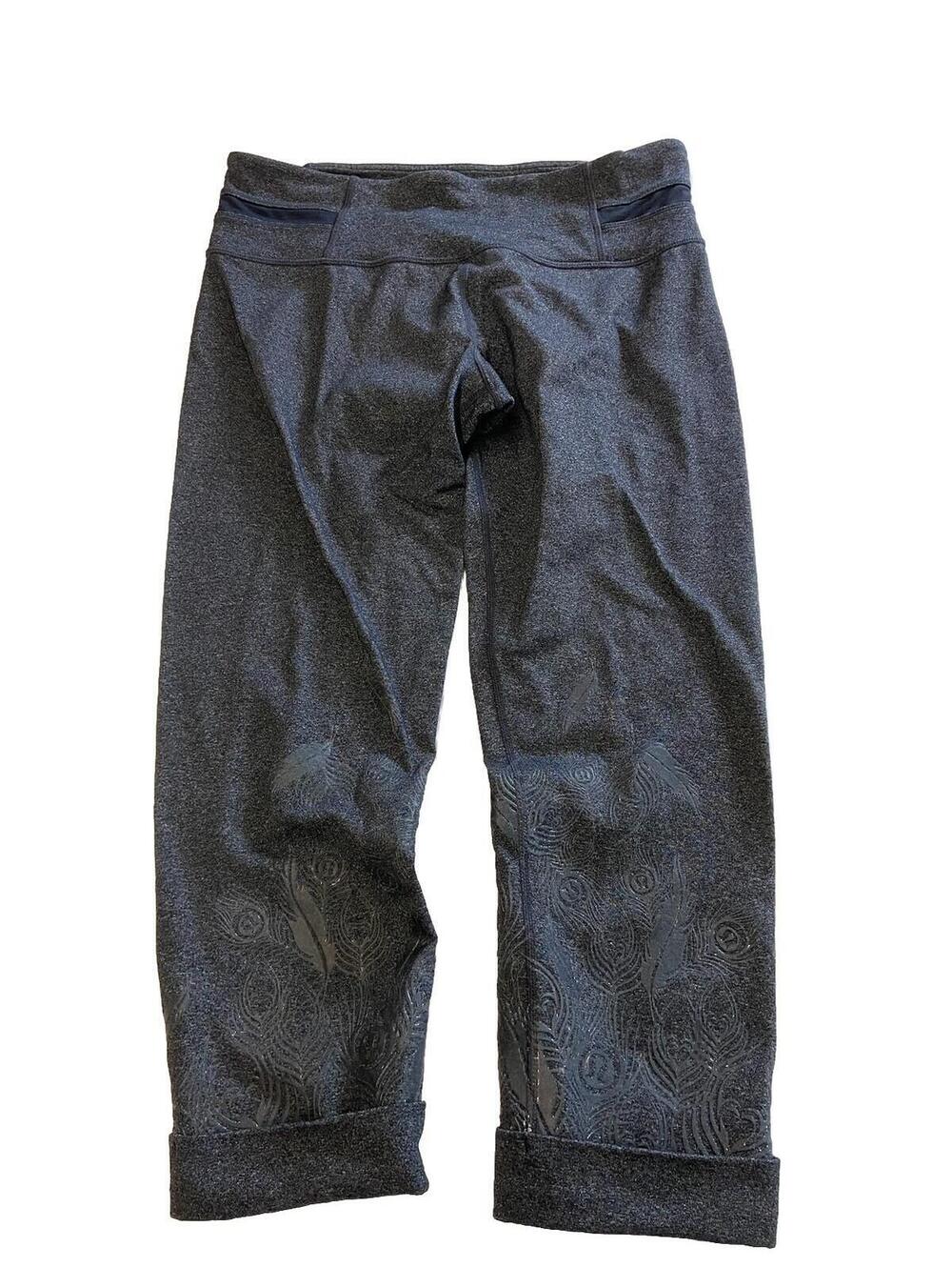 Womens LULULEMON Gray Acro Peacock Capri Leggings Sz 8